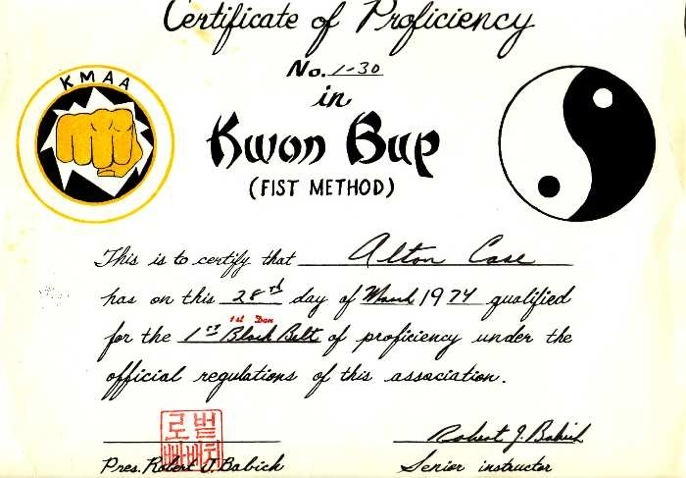 Certificate of Proficiency in Kwon Bup
